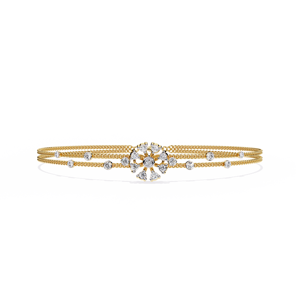 Yellow Gold Diamond Snowflake Twin-Chain Bracelet