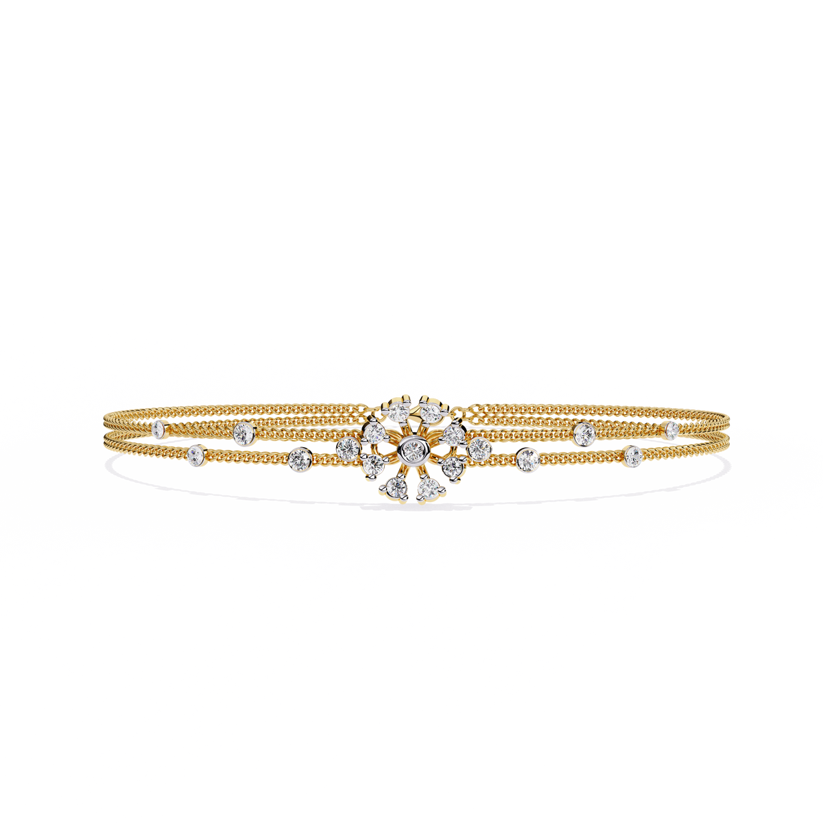 Yellow Gold Diamond Snowflake Twin-Chain Bracelet