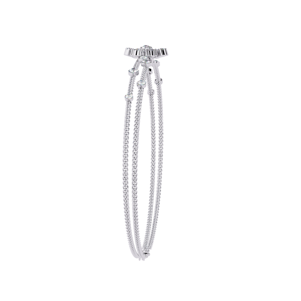 White Gold Diamond Pinwheel Flower Twisted Double Strand Bracelet