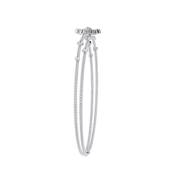 White Gold Diamond Pinwheel Flower Twisted Double Strand Bracelet
