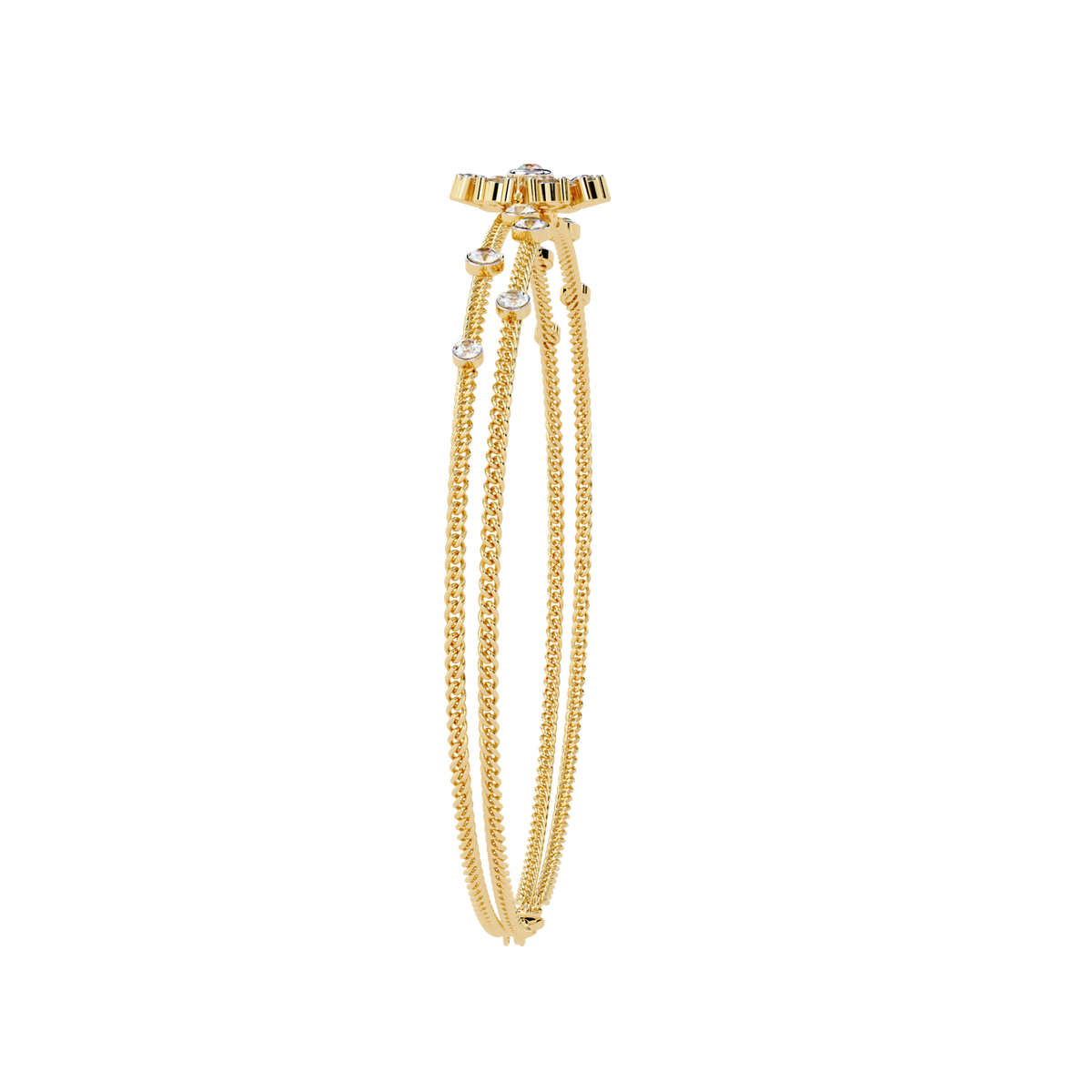 Yellow Gold Diamond Snowflake Twin-Chain Bracelet
