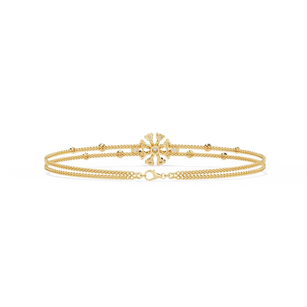 Yellow Gold Diamond Snowflake Twin-Chain Bracelet