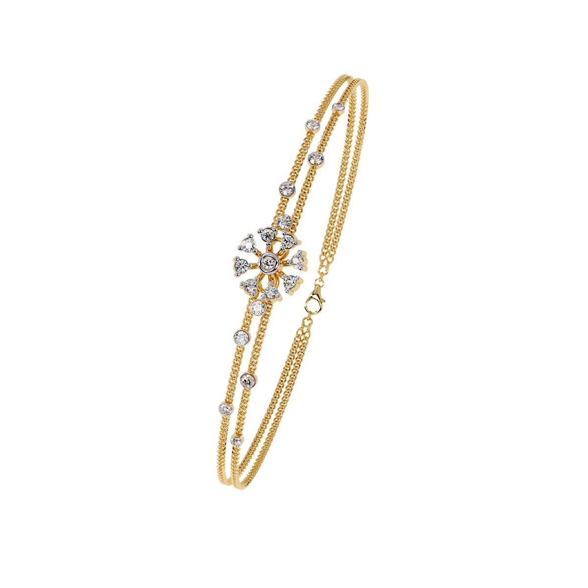 Yellow Gold Diamond Snowflake Twin-Chain Bracelet