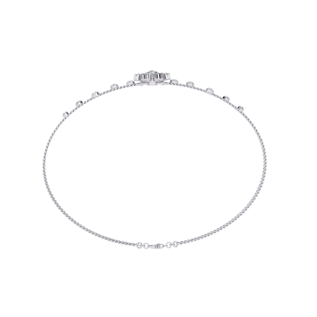 White Gold Diamond Pinwheel Flower Twisted Double Strand Bracelet