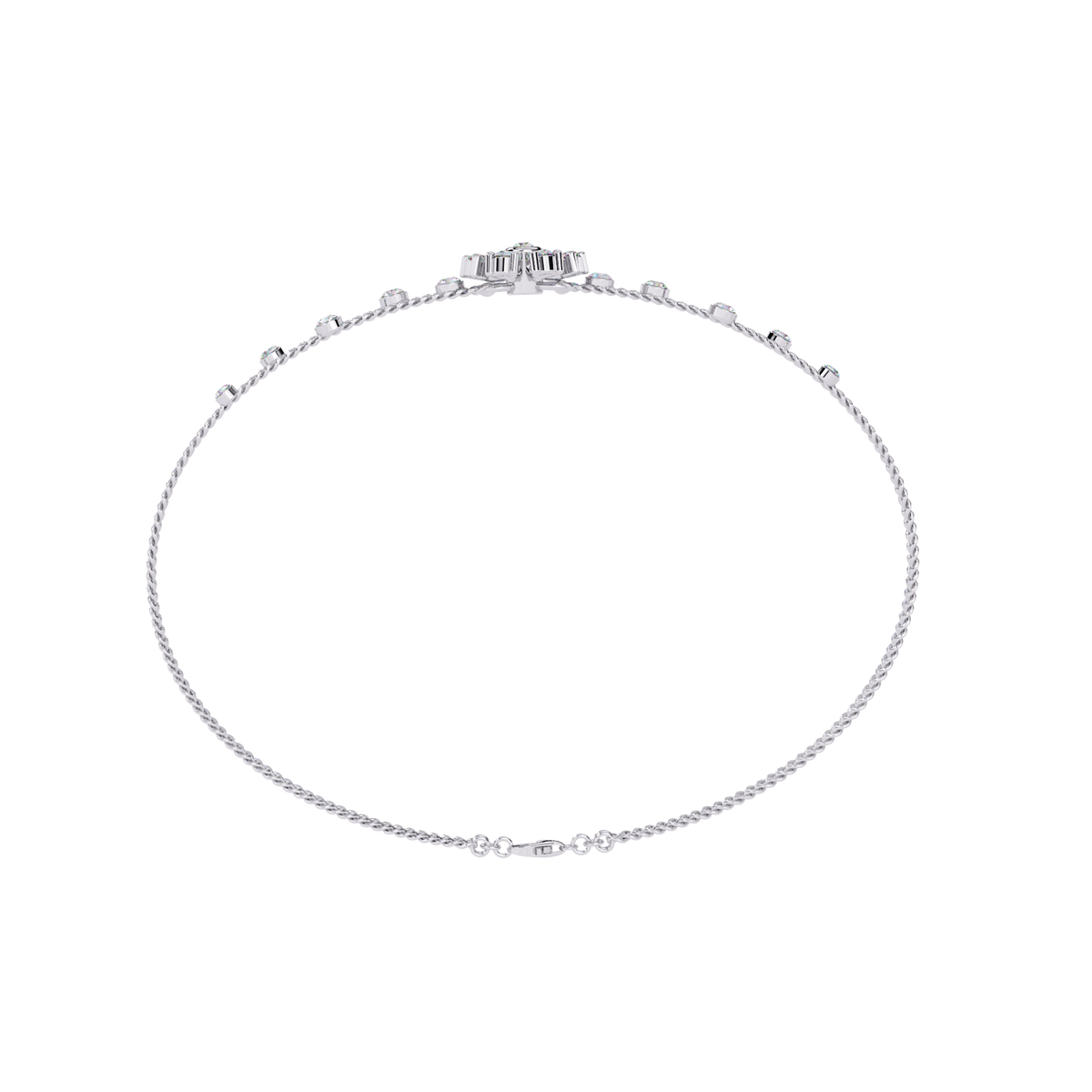 White Gold Diamond Pinwheel Flower Twisted Double Strand Bracelet