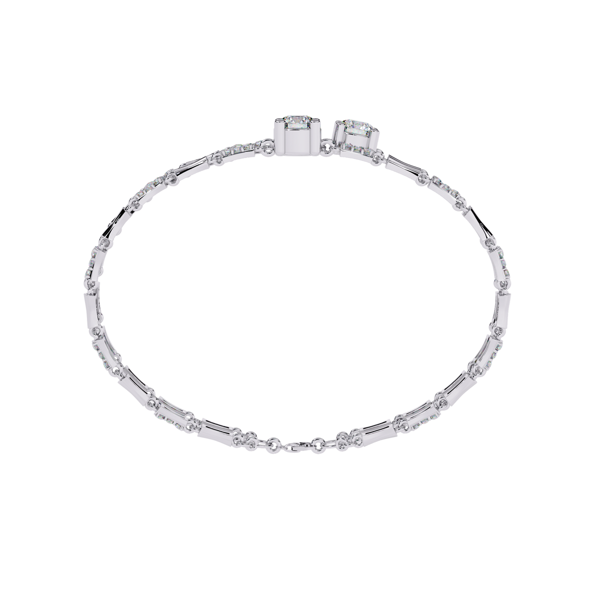 White Gold Diamond Solitaire Bamboo Bar Link Bracelet