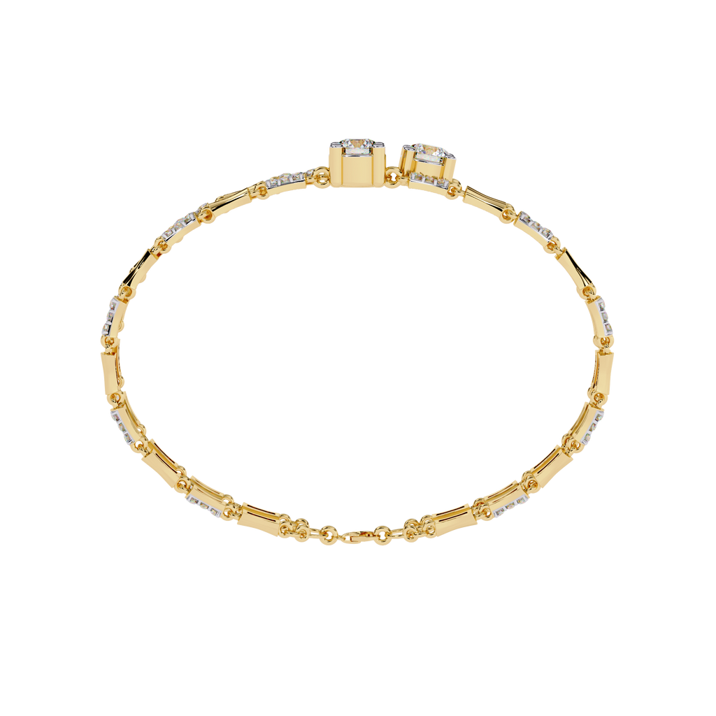 Yellow Gold Solitaire and Bamboo Bar Link Bracelet