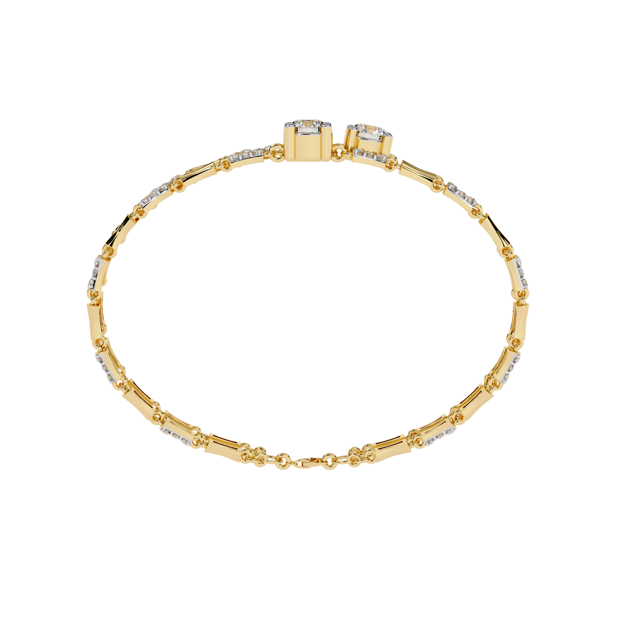 Yellow Gold Solitaire and Bamboo Bar Link Bracelet