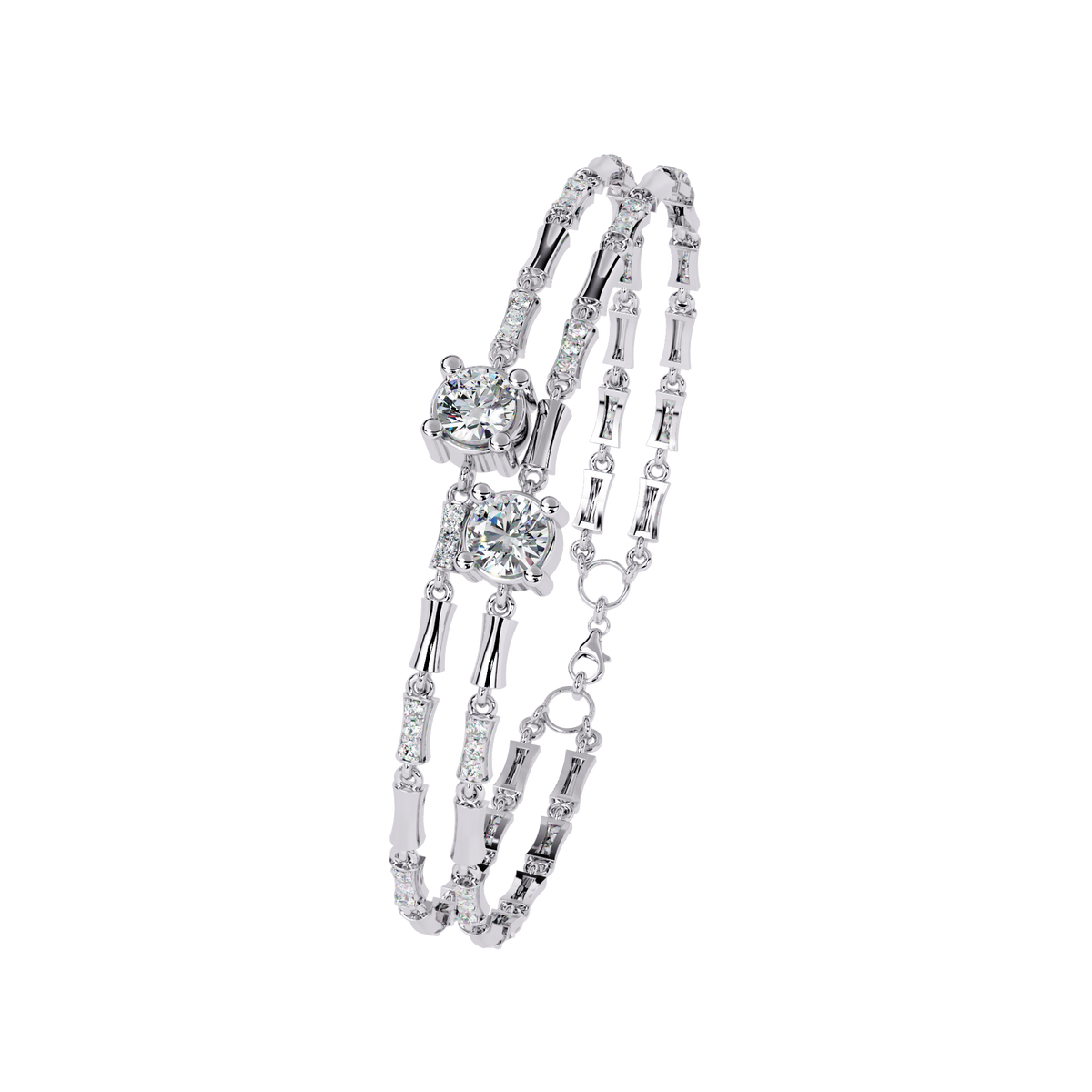 White Gold Diamond Solitaire Bamboo Bar Link Bracelet