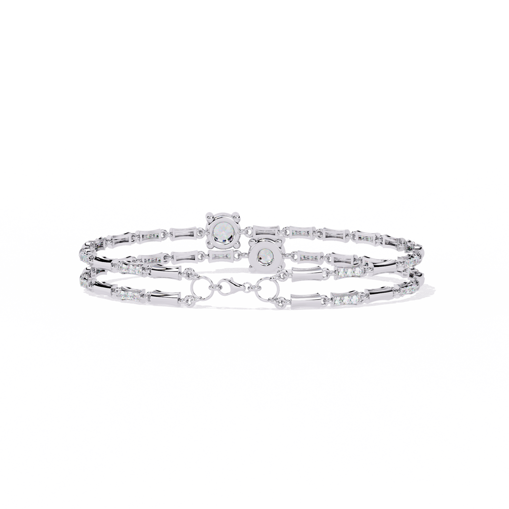 White Gold Diamond Solitaire Bamboo Bar Link Bracelet