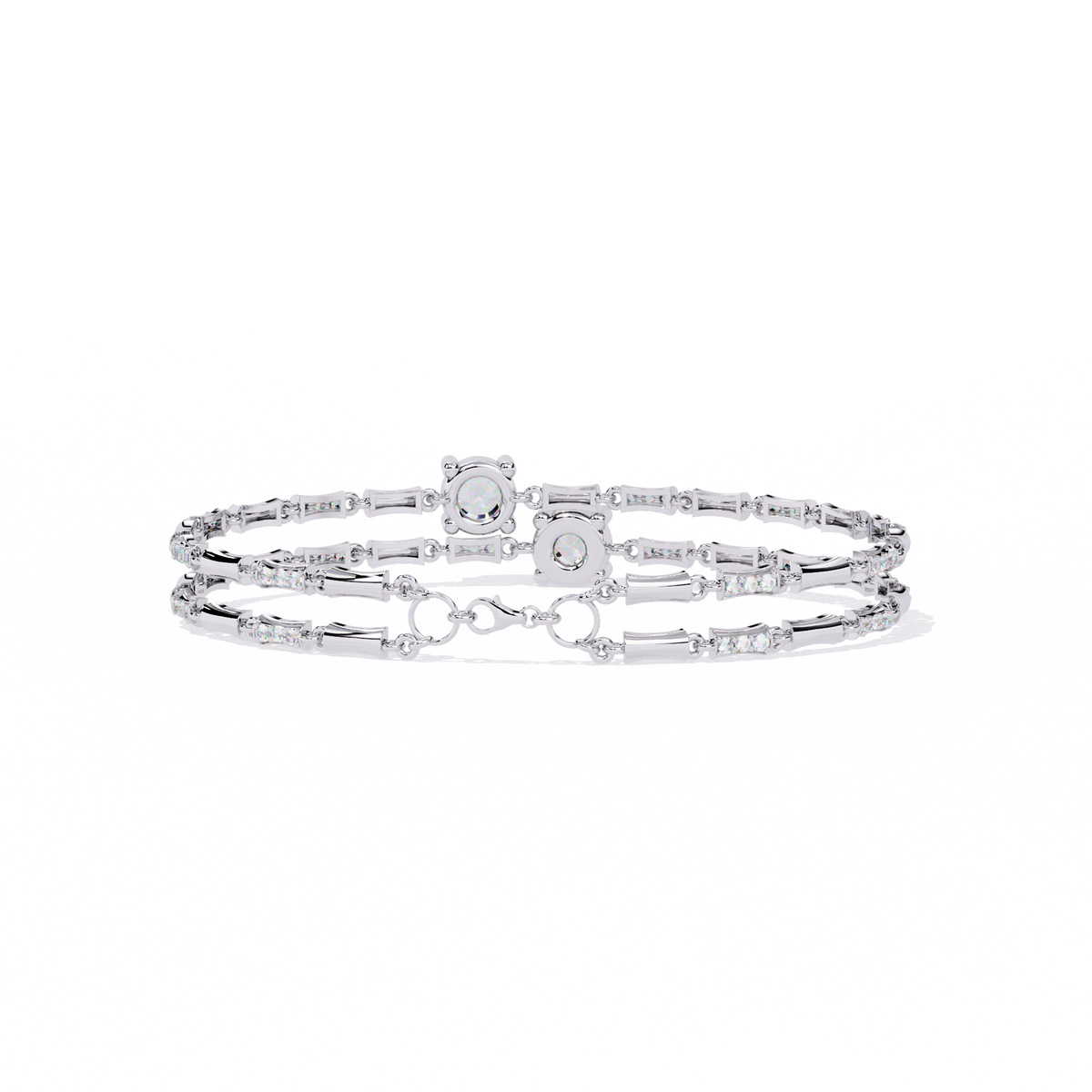 White Gold Diamond Solitaire Bamboo Bar Link Bracelet