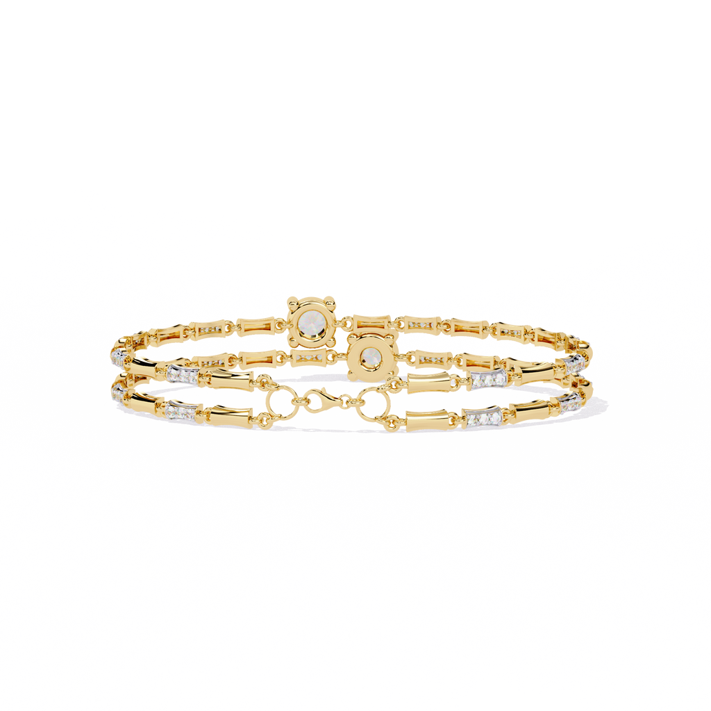 Yellow Gold Solitaire and Bamboo Bar Link Bracelet