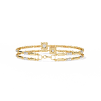Yellow Gold Solitaire and Bamboo Bar Link Bracelet