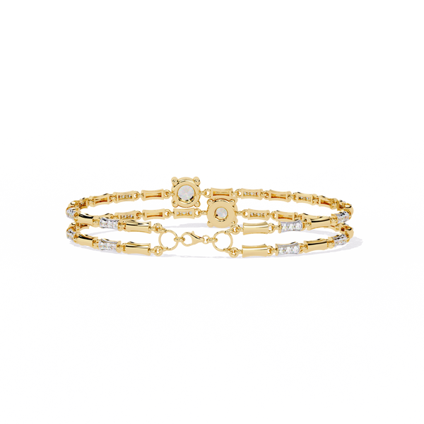 Yellow Gold Solitaire and Bamboo Bar Link Bracelet