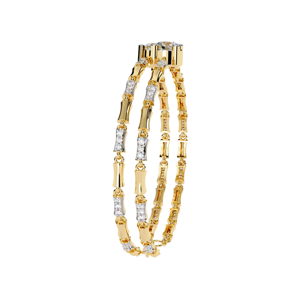 Yellow Gold Solitaire and Bamboo Bar Link Bracelet