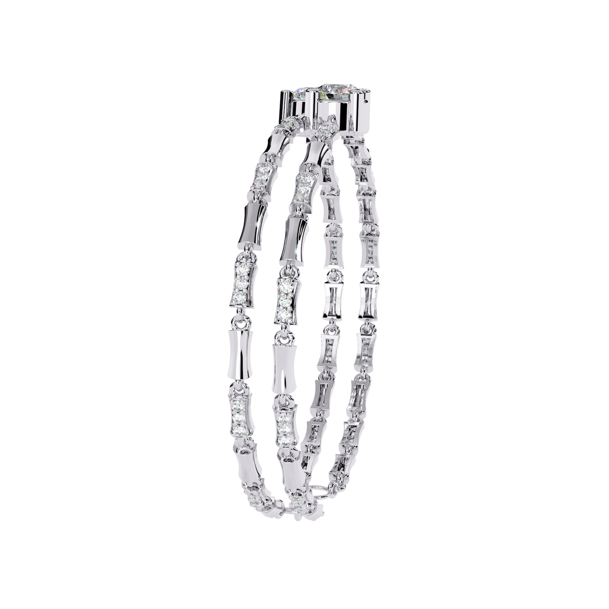 White Gold Diamond Solitaire Bamboo Bar Link Bracelet