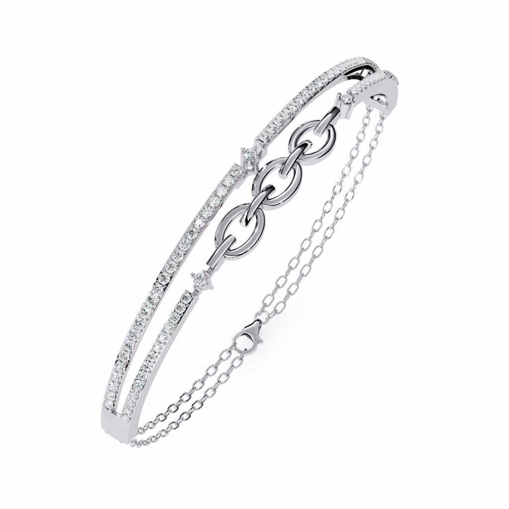 White Gold Diamond Interlocking Oval Link Split Row Bracelet