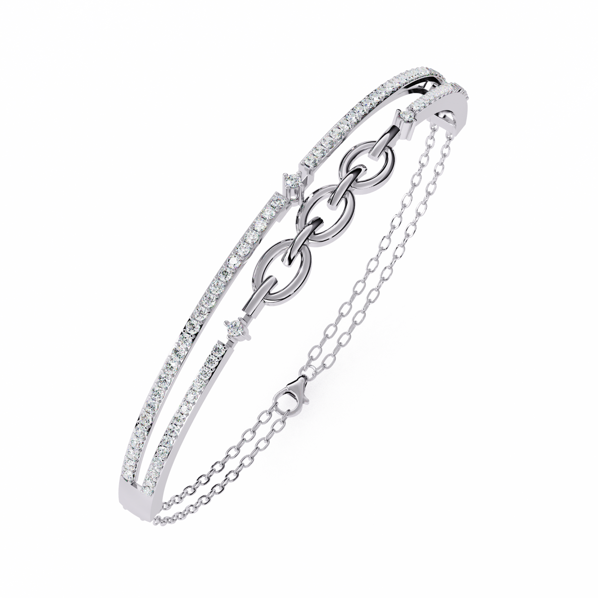 White Gold Diamond Interlocking Oval Link Split Row Bracelet