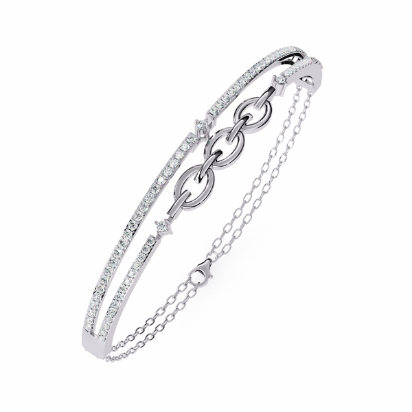 White Gold Diamond Interlocking Oval Link Split Row Bracelet