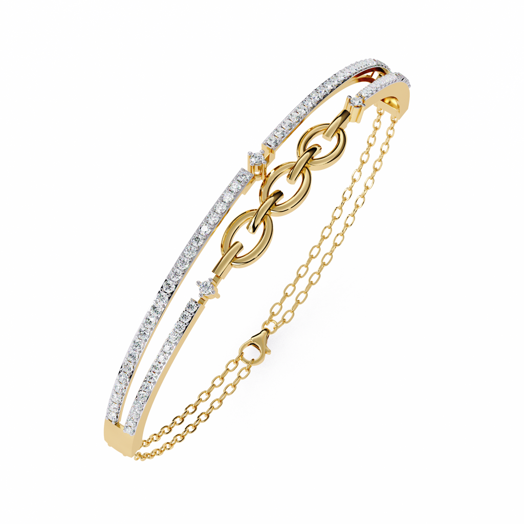 Yellow Gold Pavé Bar and Chain Link Bracelet