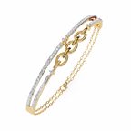 Yellow Gold Pavé Bar and Chain Link Bracelet