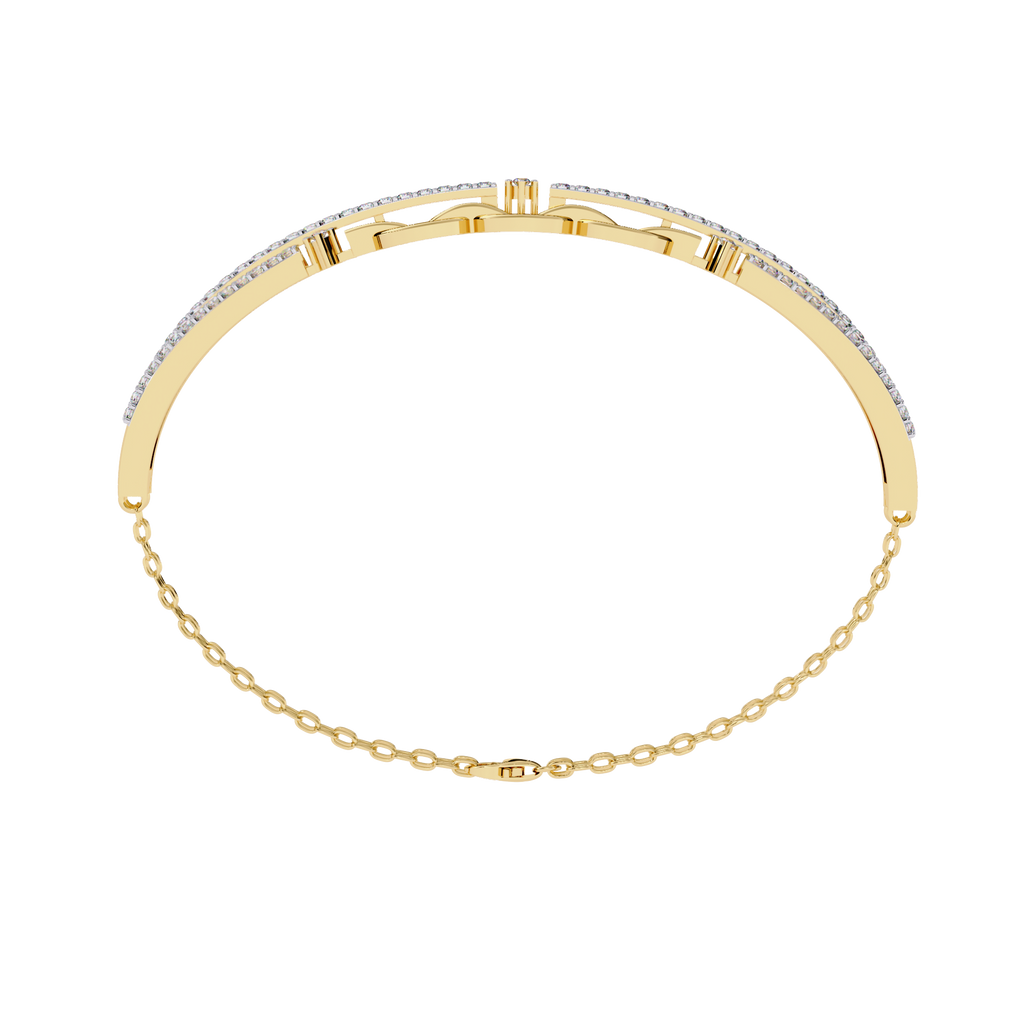Yellow Gold Pavé Bar and Chain Link Bracelet