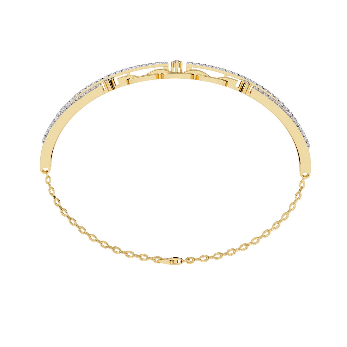 Yellow Gold Pavé Bar and Chain Link Bracelet