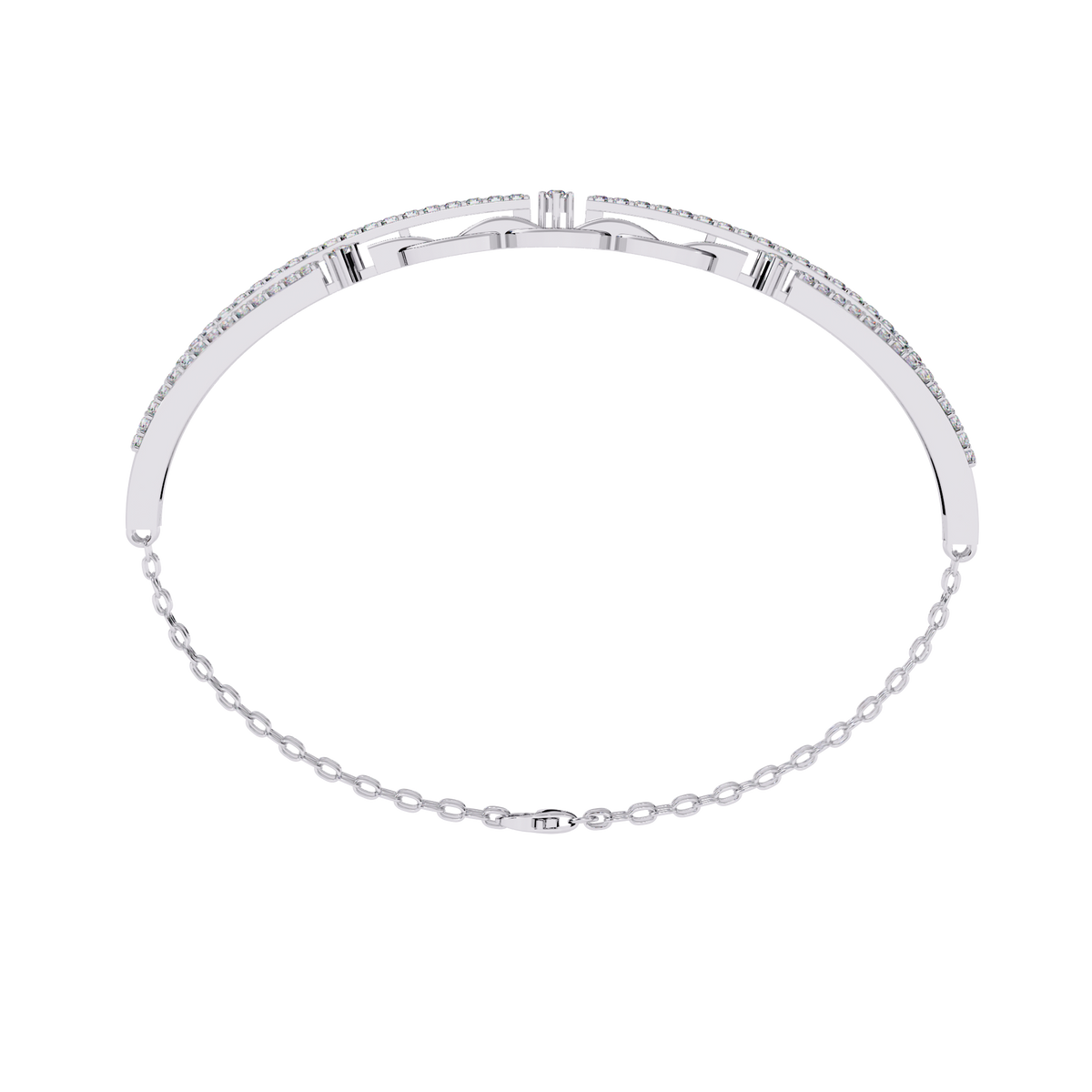 White Gold Diamond Interlocking Oval Link Split Row Bracelet