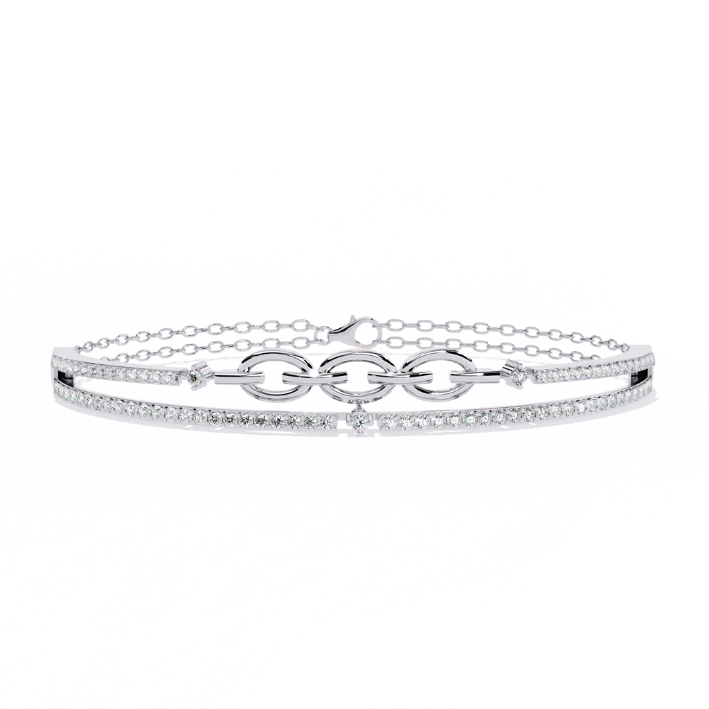 White Gold Diamond Interlocking Oval Link Split Row Bracelet