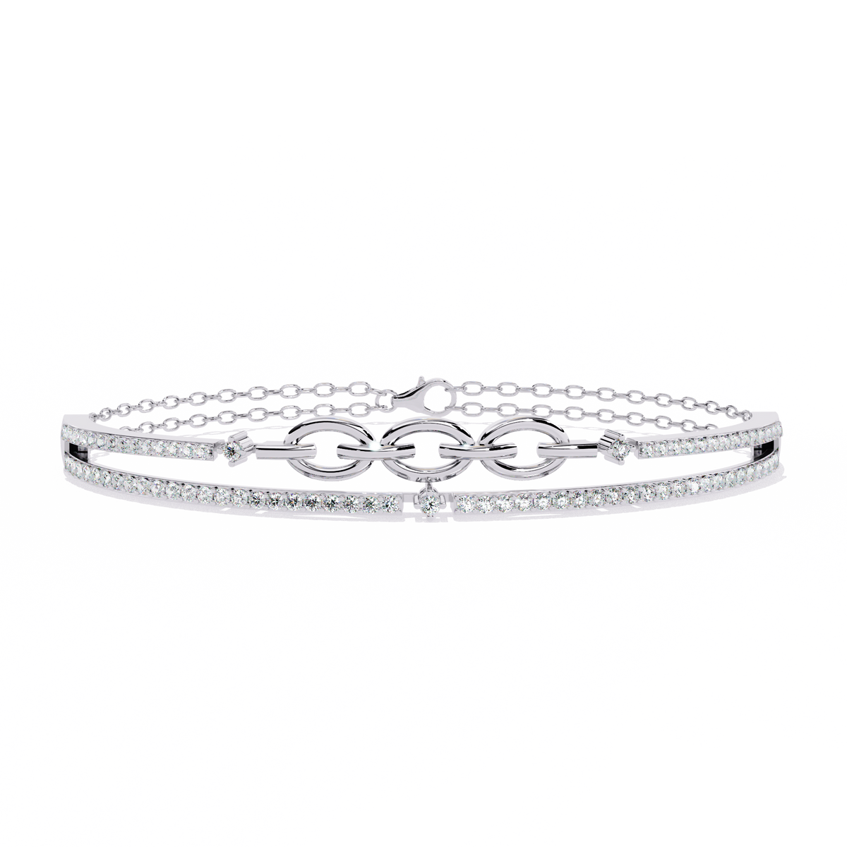 White Gold Diamond Interlocking Oval Link Split Row Bracelet
