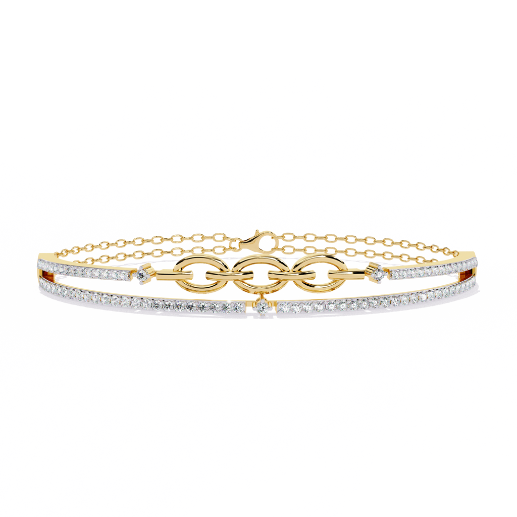 Yellow Gold Pavé Bar and Chain Link Bracelet