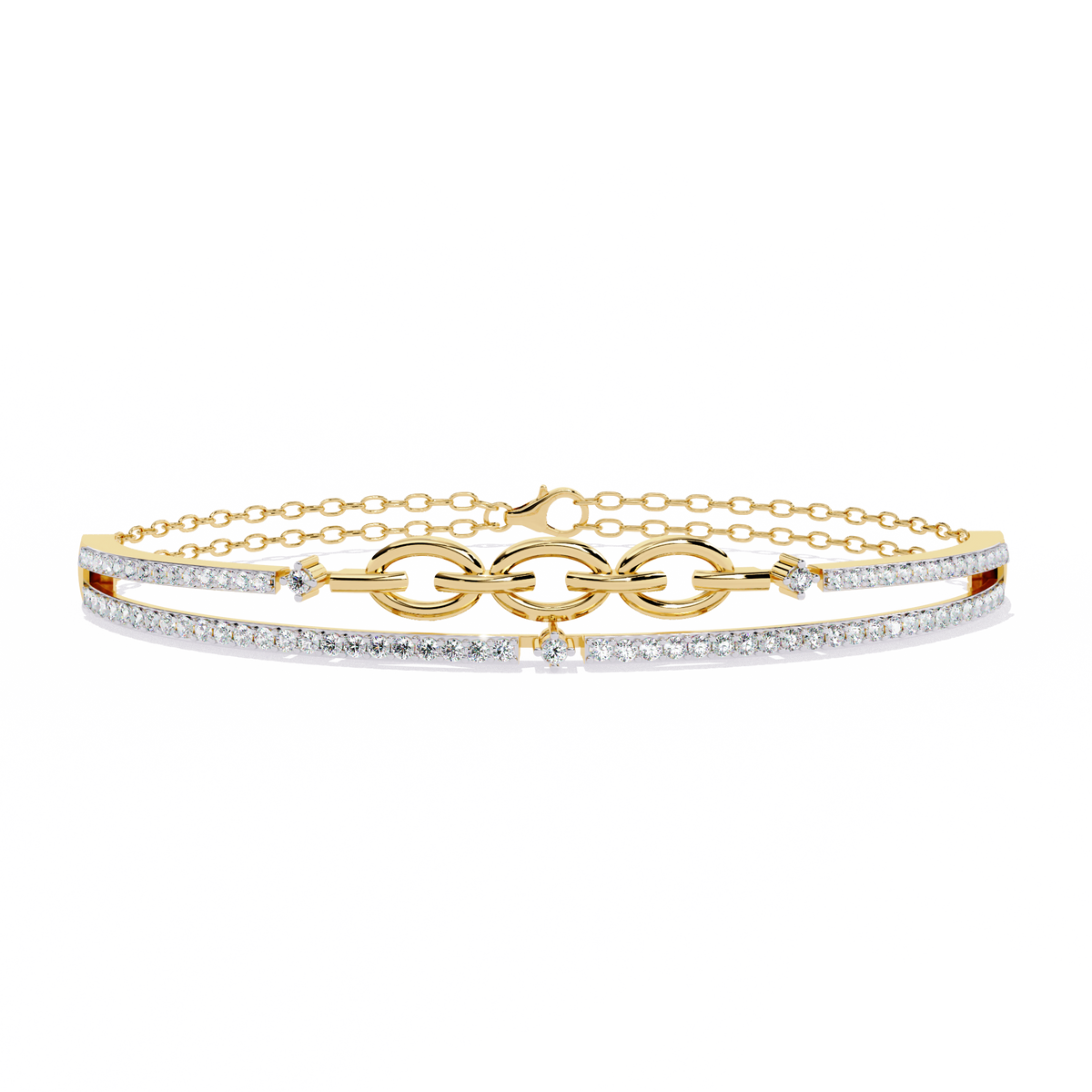 Yellow Gold Pavé Bar and Chain Link Bracelet