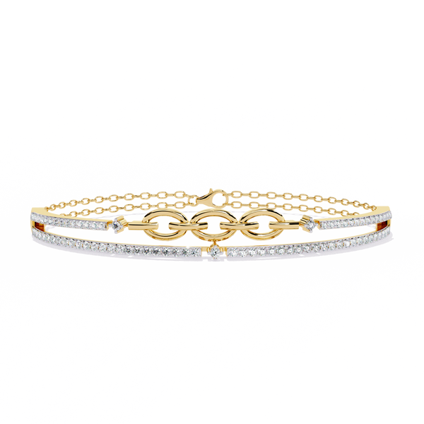 Yellow Gold Pavé Bar and Chain Link Bracelet