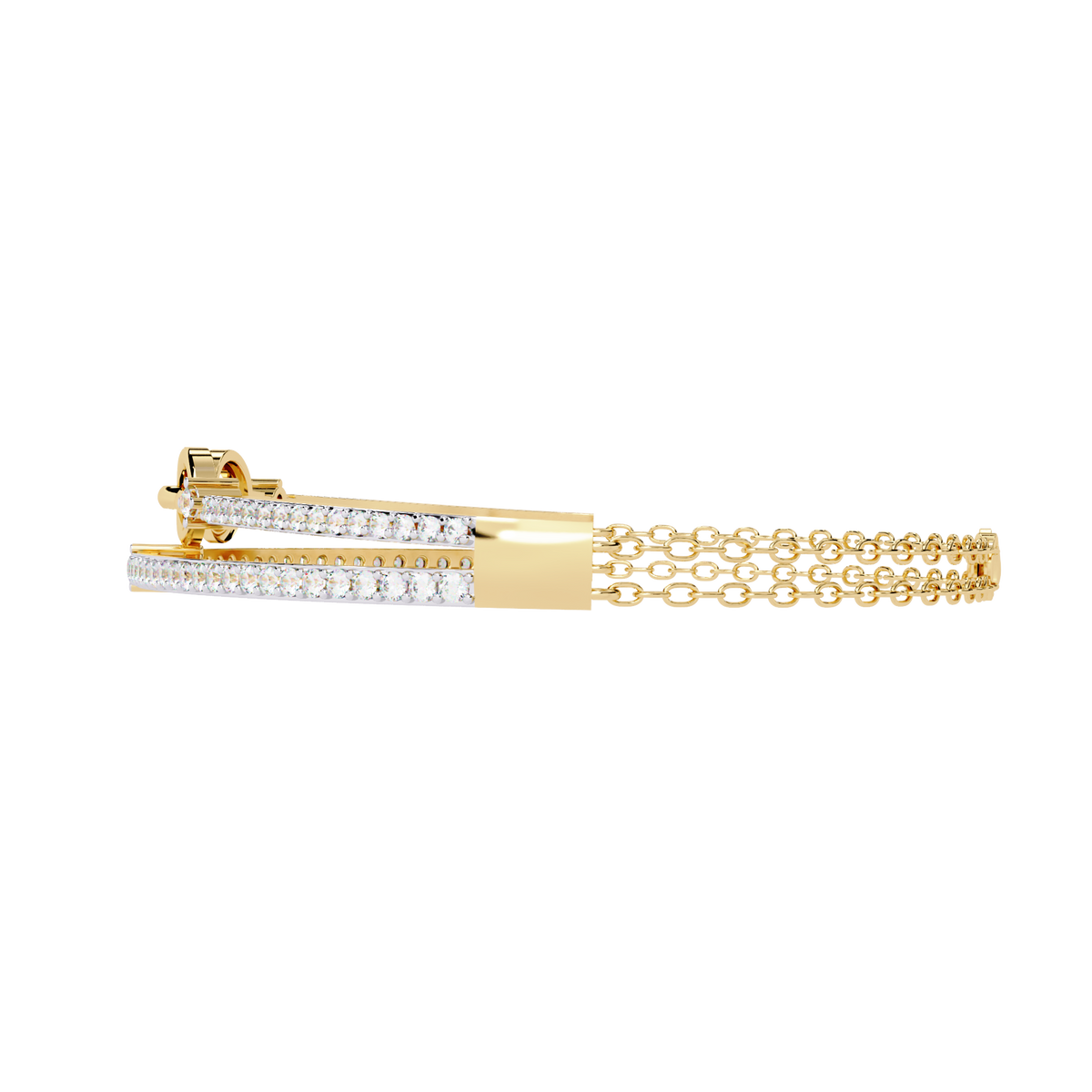 Yellow Gold Pavé Bar and Chain Link Bracelet