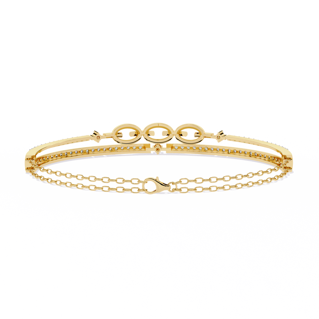 Yellow Gold Pavé Bar and Chain Link Bracelet