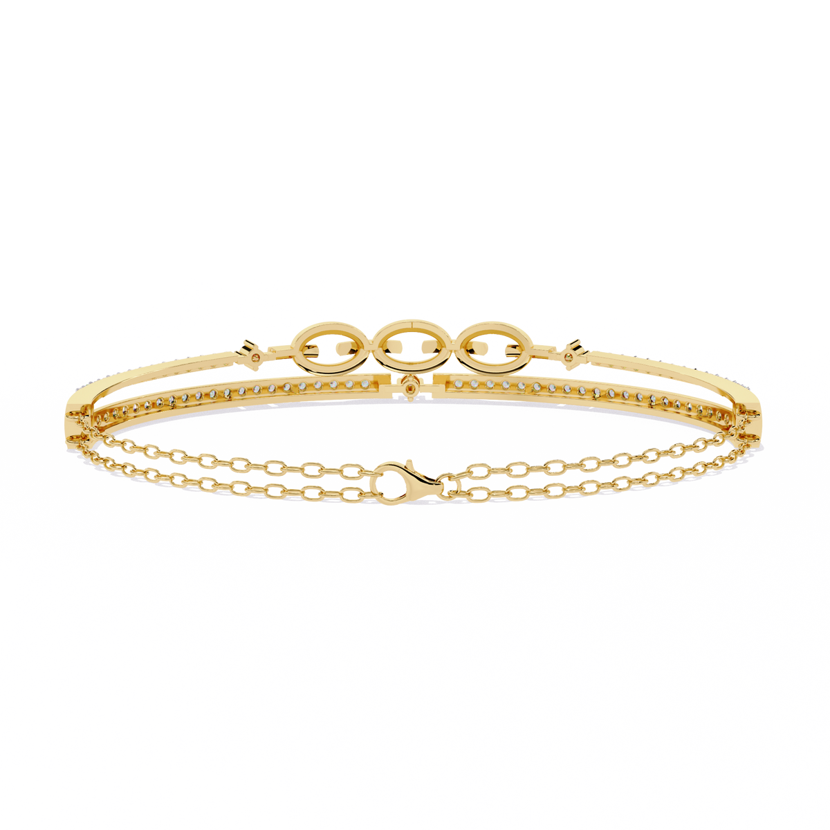Yellow Gold Pavé Bar and Chain Link Bracelet