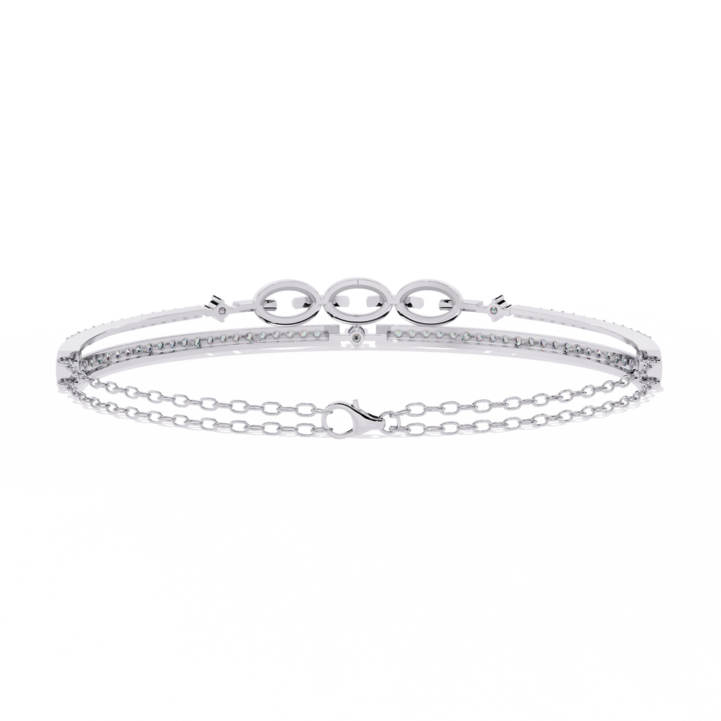White Gold Diamond Interlocking Oval Link Split Row Bracelet