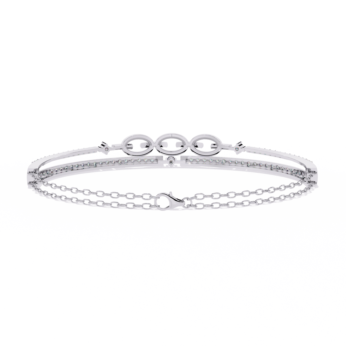 White Gold Diamond Interlocking Oval Link Split Row Bracelet