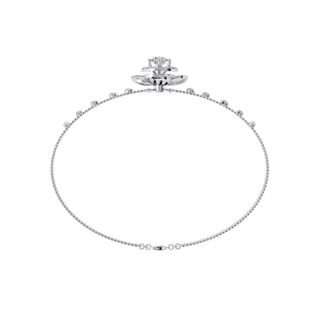 White Gold Diamond Halo Ribbed Petal Bloom Bracelet