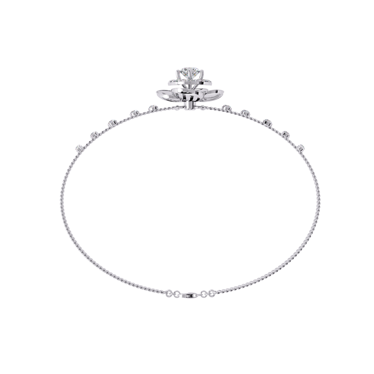 White Gold Diamond Halo Ribbed Petal Bloom Bracelet