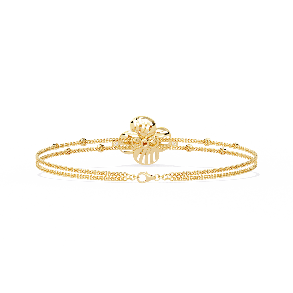Yellow Gold Halo Flower Station Double-Chain Bracelet