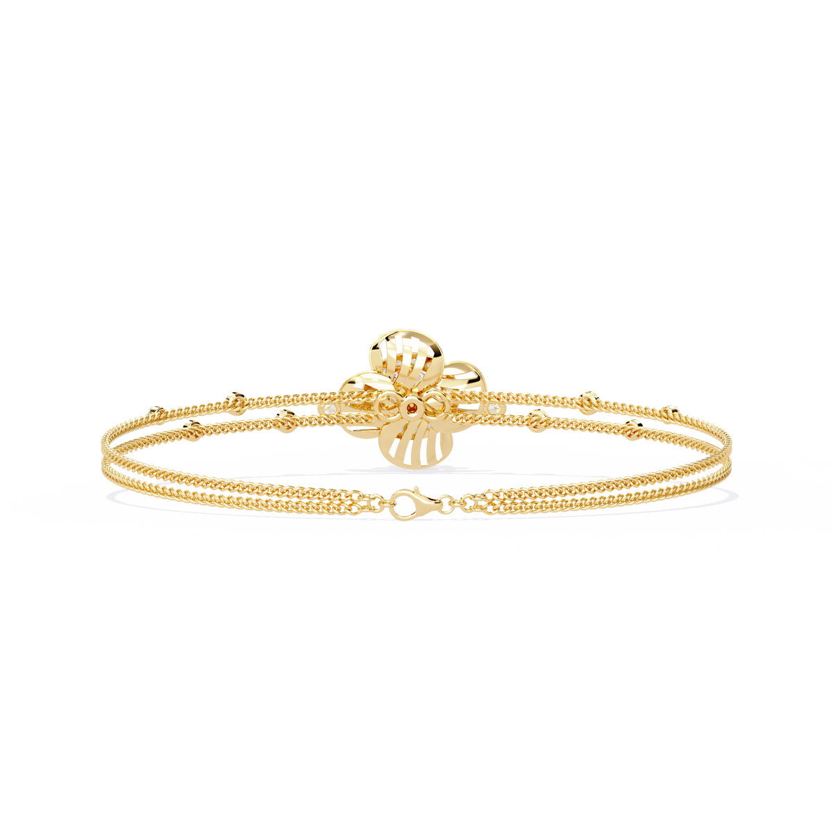 Yellow Gold Halo Flower Station Double-Chain Bracelet