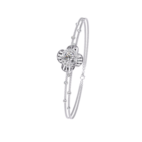 White Gold Diamond Halo Ribbed Petal Bloom Bracelet