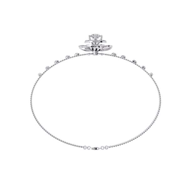 White Gold Diamond Halo Ribbed Petal Bloom Bracelet