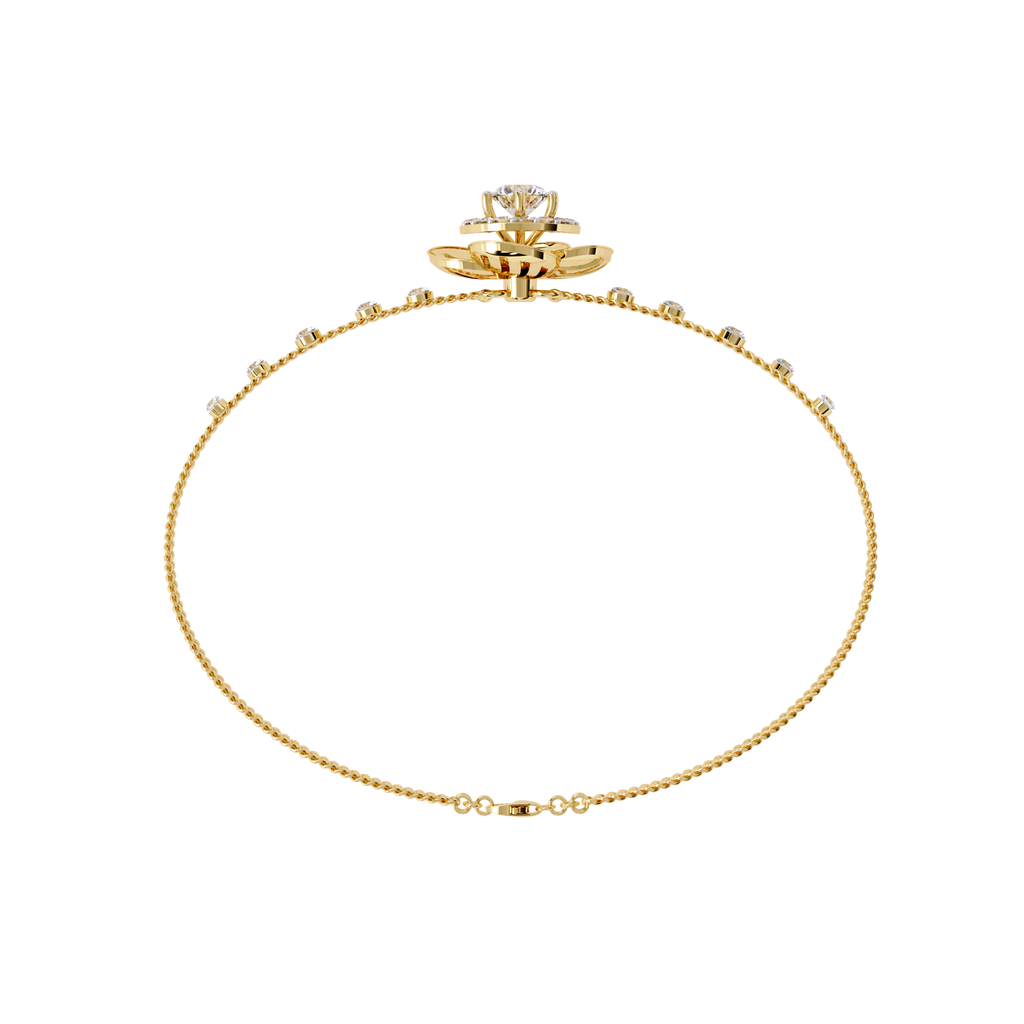 Yellow Gold Halo Flower Station Double-Chain Bracelet