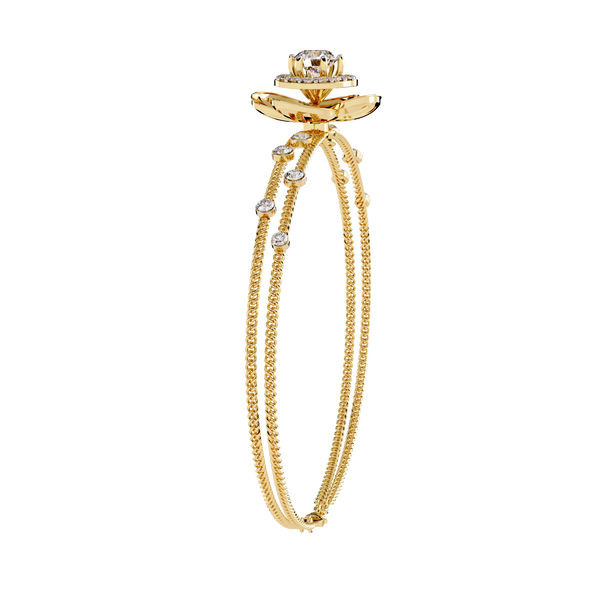 Yellow Gold Halo Flower Station Double-Chain Bracelet