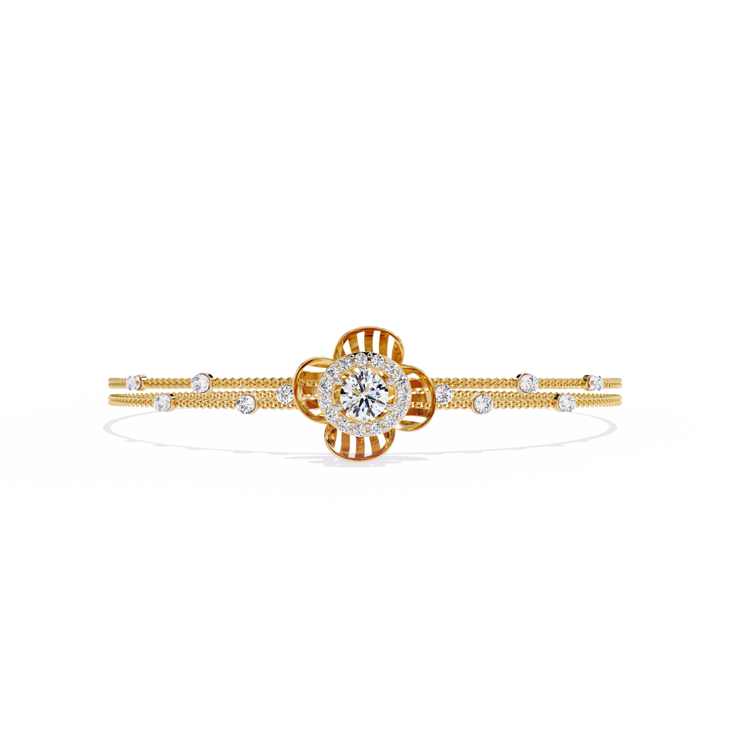 Yellow Gold Halo Flower Station Double-Chain Bracelet