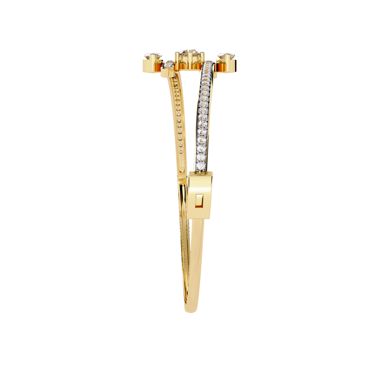 Yellow Gold Marquise and Pavé Triple-Bar Bypass Bangle
