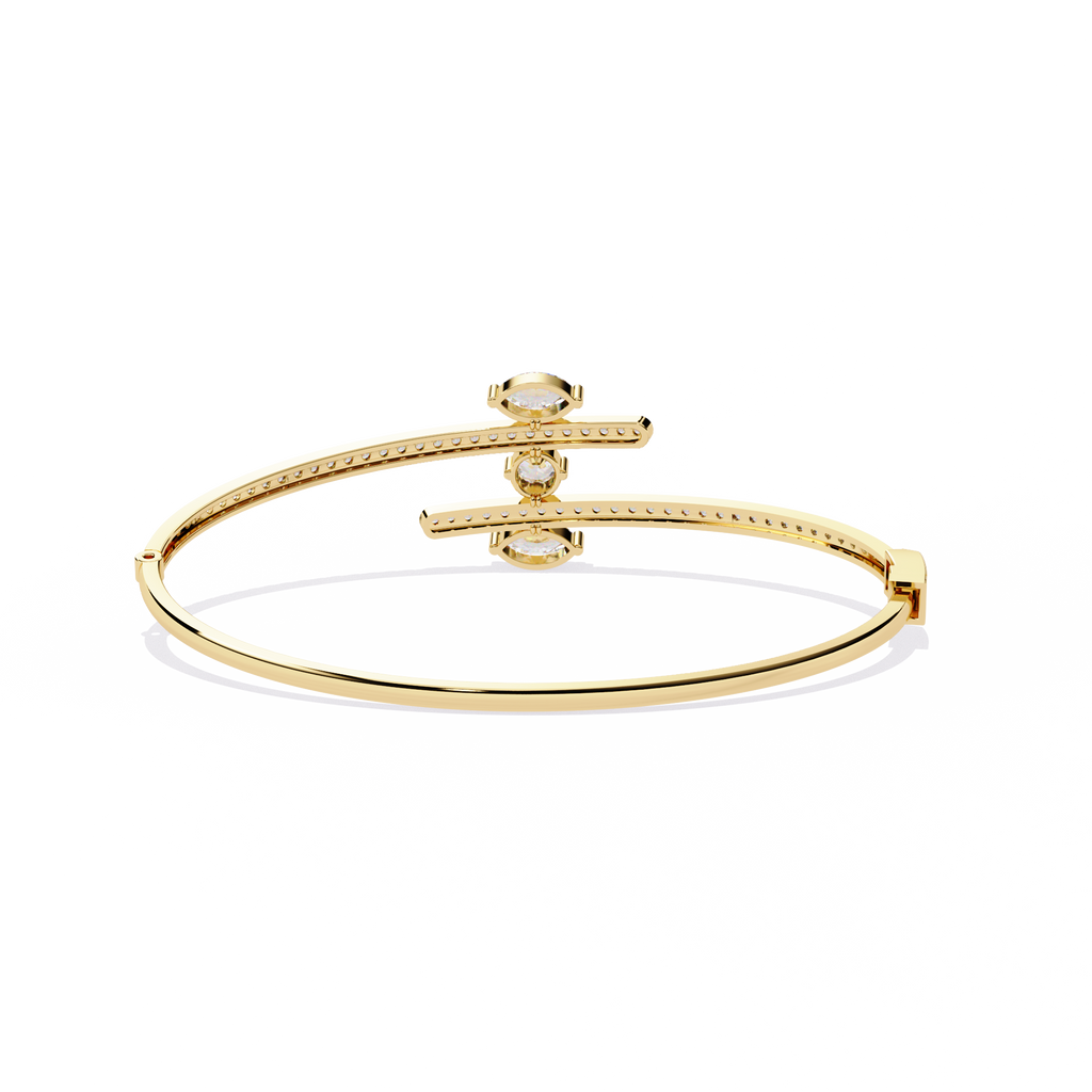 Yellow Gold Marquise and Pavé Triple-Bar Bypass Bangle