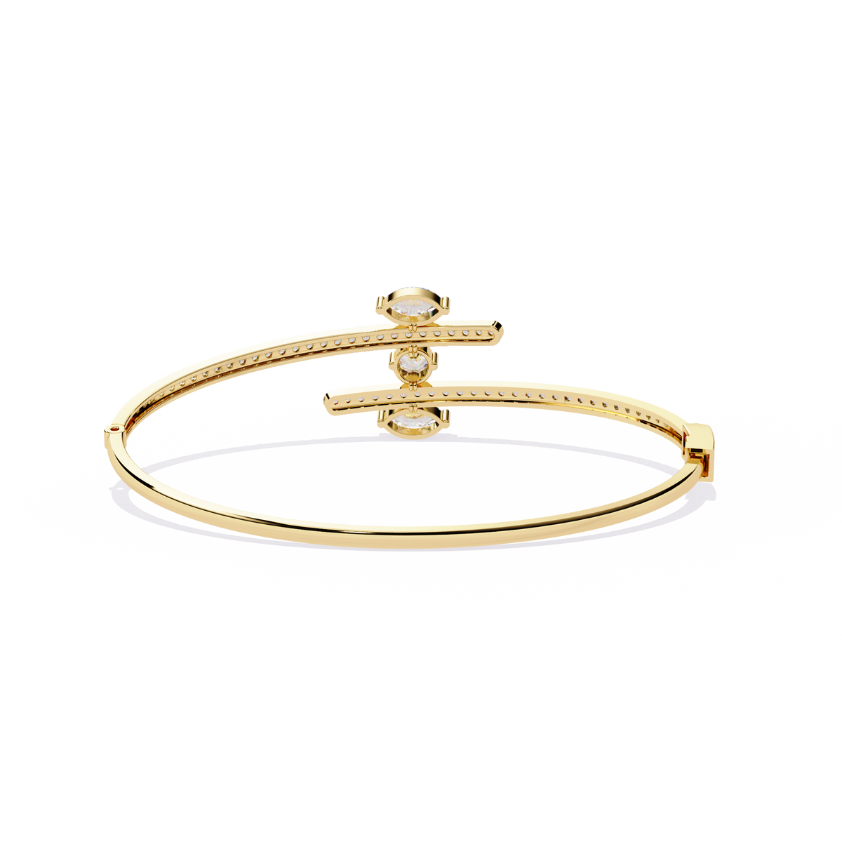 Yellow Gold Marquise and Pavé Triple-Bar Bypass Bangle